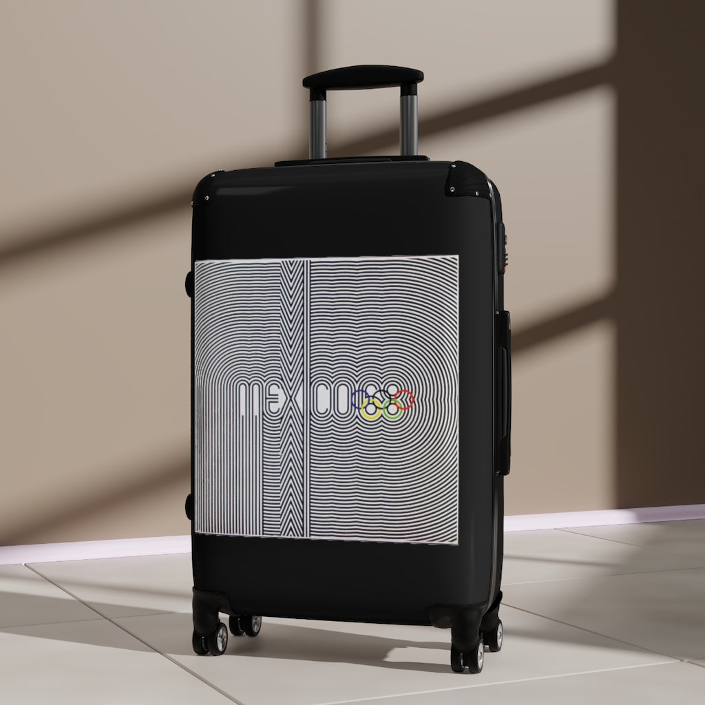 Getrott Mexico Olympics 1983 World Classic Poster Black Cabin Suitcase Inner Pockets Extended Storage Adjustable Telescopic Handle Inner Pockets Double wheeled Polycarbonate Hard-shell Built-in Lock
