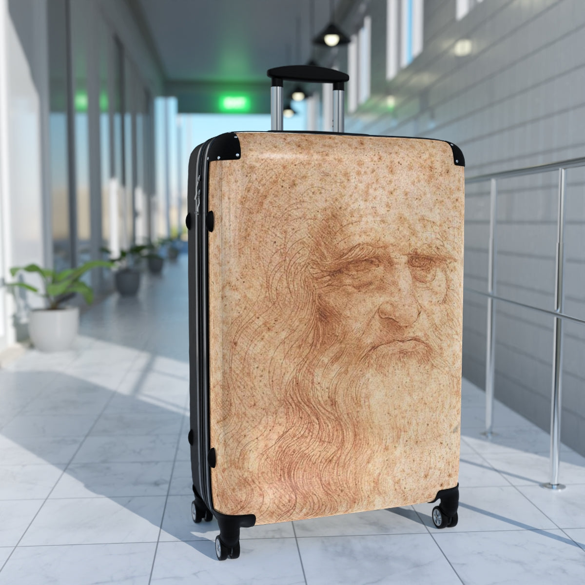 Getrott Portrait of a Man in Red Chalk by Leonardo Da Vinci Black Cabin Suitcase Extended Storage Adjustable Telescopic Handle Double wheeled Polycarbonate Hard-shell Built-in Lock-Bags-Geotrott