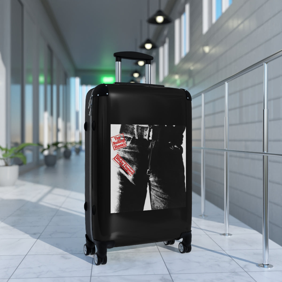 Geotrott The Rolling Stones Sticky Fingers 1971 Black Cabin Suitcase Extended Storage Adjustable Telescopic Handle Double Wheeled Polycarbonate Hard Shell Built In Lock