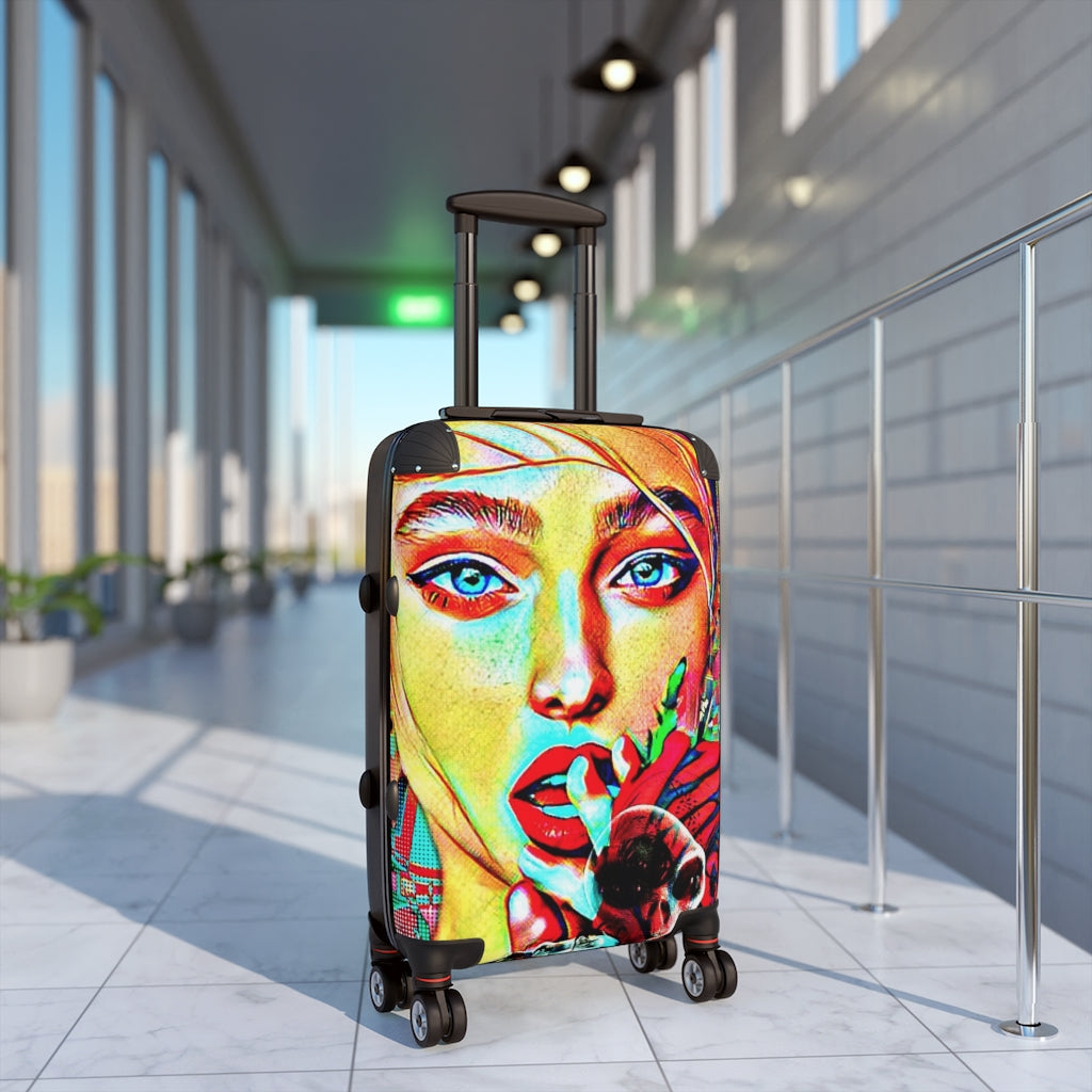 Getrott Eddy Bogaert Graffiti Art Girl Kiss Alien Cabin Suitcase Inner Pockets Extended Storage Adjustable Telescopic Handle Inner Pockets Double wheeled Polycarbonate Hard-shell Built-in Lock