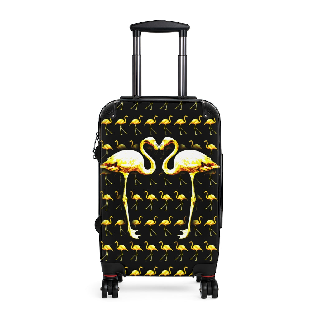 Geotrott Yellow Flamingos Kissing Black Cabin Luggage Extended Storage Adjustable Telescopic Handle Double Wheeled Polycarbonate Hard-Shell Built-In Lock
