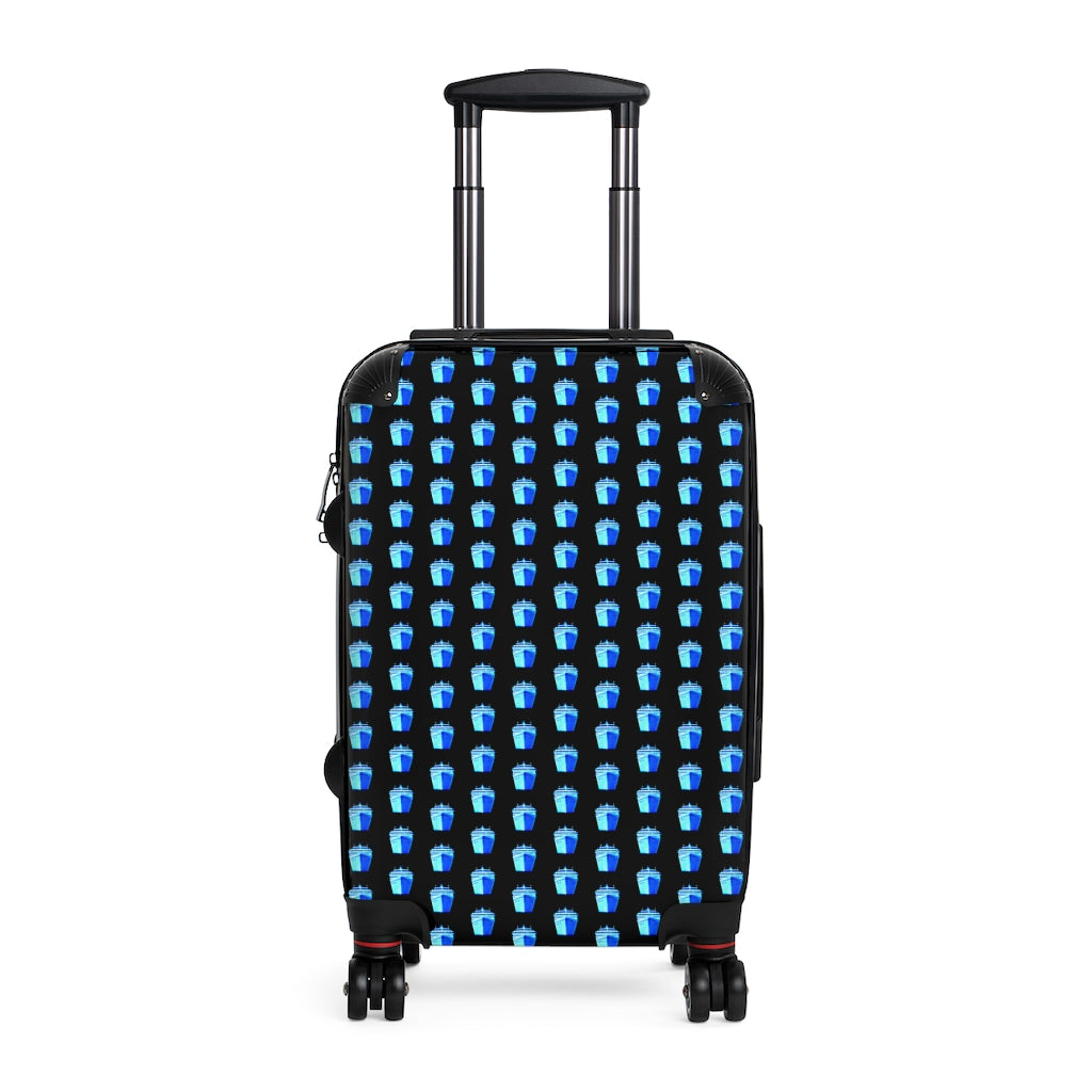 Geotrott Cruise Ship Turquoise Pattern Black Cabin Luggage Extended Storage Adjustable Telescopic Handle Double Wheeled Polycarbonate Hard-Shell Built-In Lock