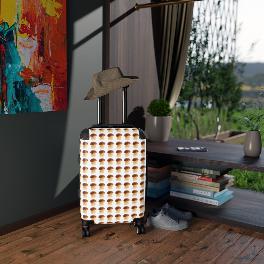 Geotrott Mushroom Grid Pattern Cabin Suitcase Extended Storage Adjustable Telescopic Handle Double Wheeled Polycarbonate Hard-Shell Built-In Lock