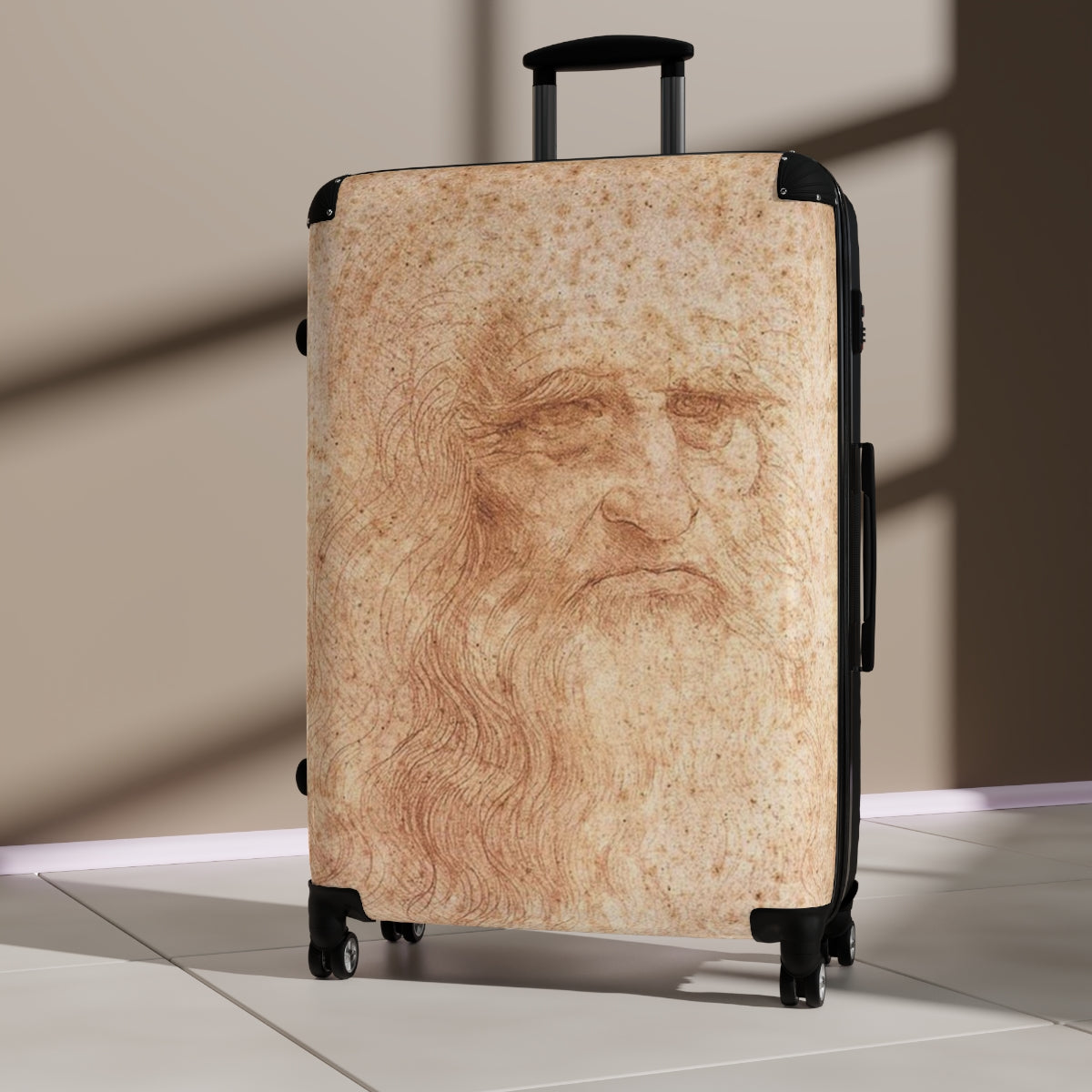 Getrott Portrait of a Man in Red Chalk by Leonardo Da Vinci Black Cabin Suitcase Extended Storage Adjustable Telescopic Handle Double wheeled Polycarbonate Hard-shell Built-in Lock-Bags-Geotrott