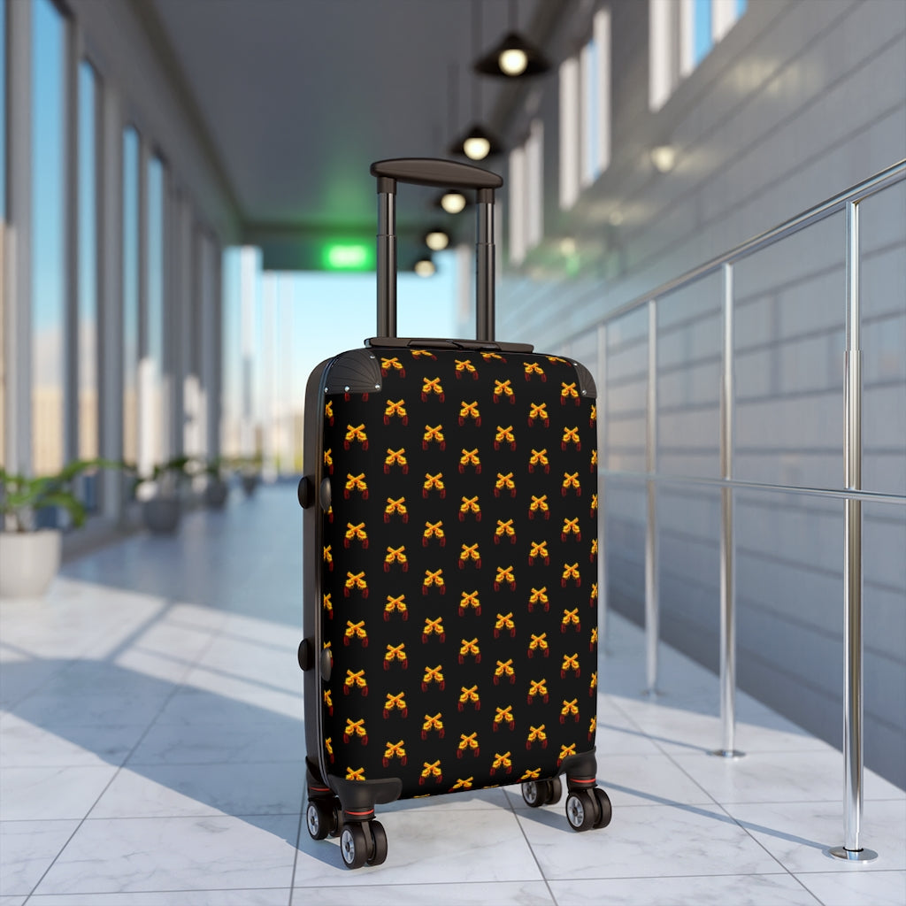 Getrott Magnum Guns Crossed Golden Emblem Pattern Black Cabin Luggage Extended Storage Adjustable Telescopic Handle Double wheeled Polycarbonate Hard-shell Built-in Lock-Bags-Geotrott