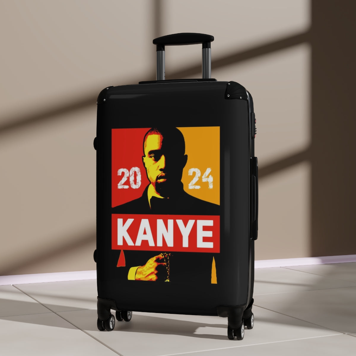 Getrott Kanye West for President 2024 Black Red Yellow Cabin Suitcase Extended Storage Adjustable Telescopic Handle Double wheeled Polycarbonate Hard-shell Built-in Lock-Bags-Geotrott