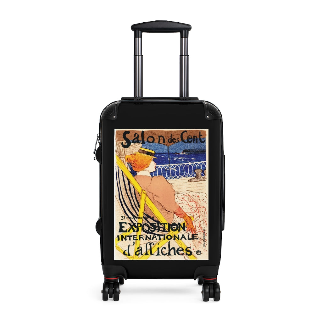 Geotrott Salon De Cent Exposition Internationale Di Affiches World Classic Poster Black Cabin Suitcase Extended Storage Adjustable Telescopic Handle Double Wheeled Polycarbonate Hard-Shell Built-In Lock