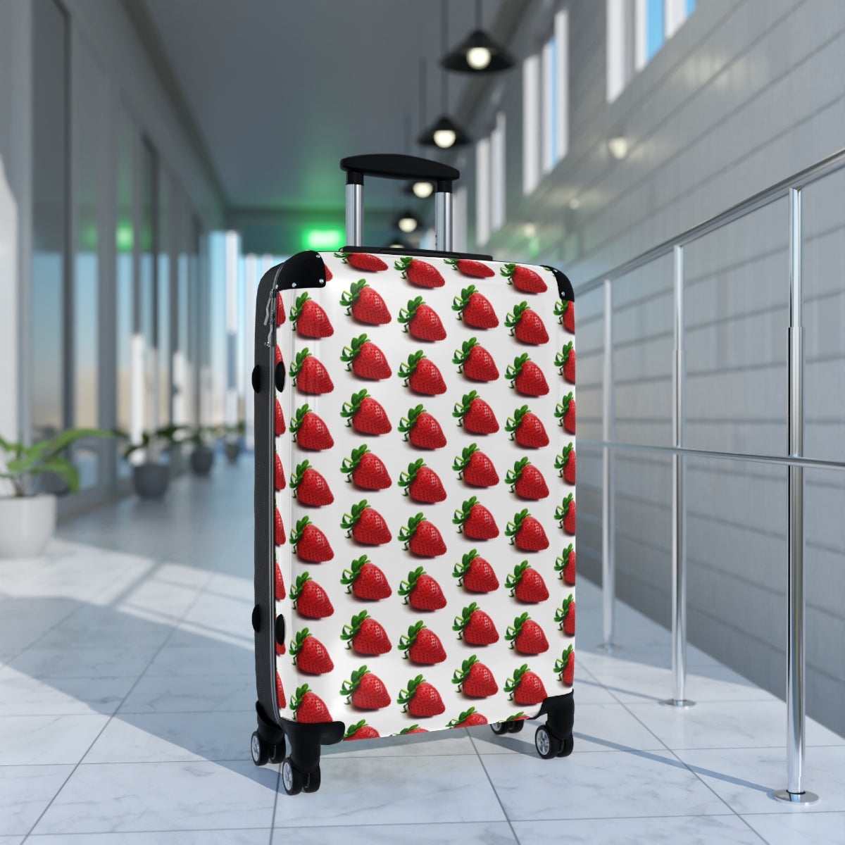 Geotrott Strawberry Fruit Pattern Cabin Suitcase Extended Storage Adjustable Telescopic Handle Double Wheeled Polycarbonate Hard-Shell Built-In Lock