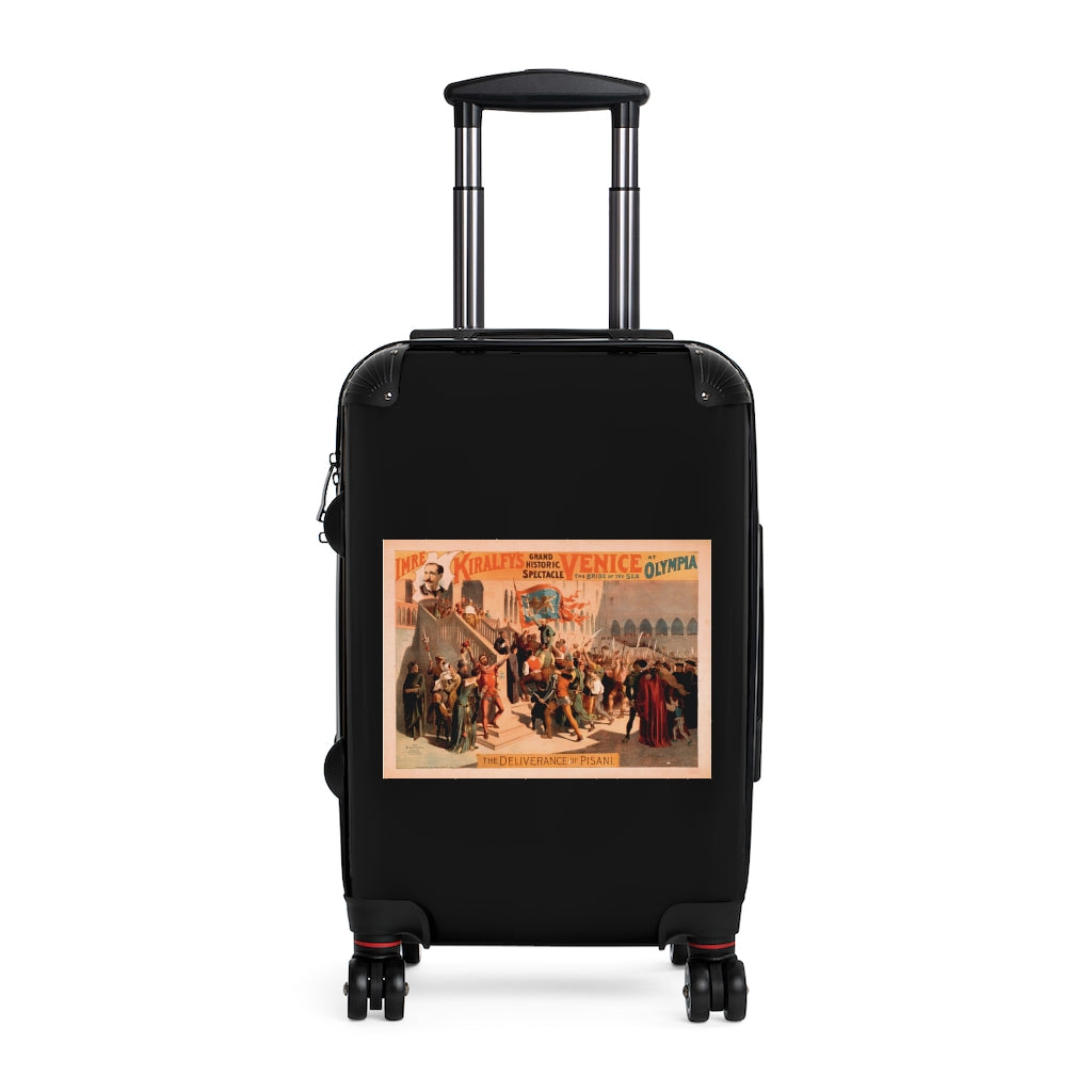 Getrott The Deliverance of Pisanl Imre Kiralfys Grand Historic Spectacle Venice The Bridge of the Sea at Olympia 1 World Classic Poster Black Cabin Suitcase Carry-On Travel Check Luggage 4-Wheel Spinner Suitcase Bag Multiple Colors and Sizes-Bags-Geotrott