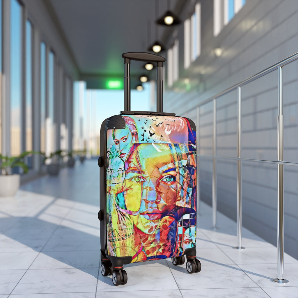 Getrott Eddy Bogaert Graffiti Art Girl Face 8 Cabin Suitcase Extended Storage Adjustable Telescopic Handle Double wheeled Polycarbonate Hard-shell Built-in Lock-Bags-Geotrott
