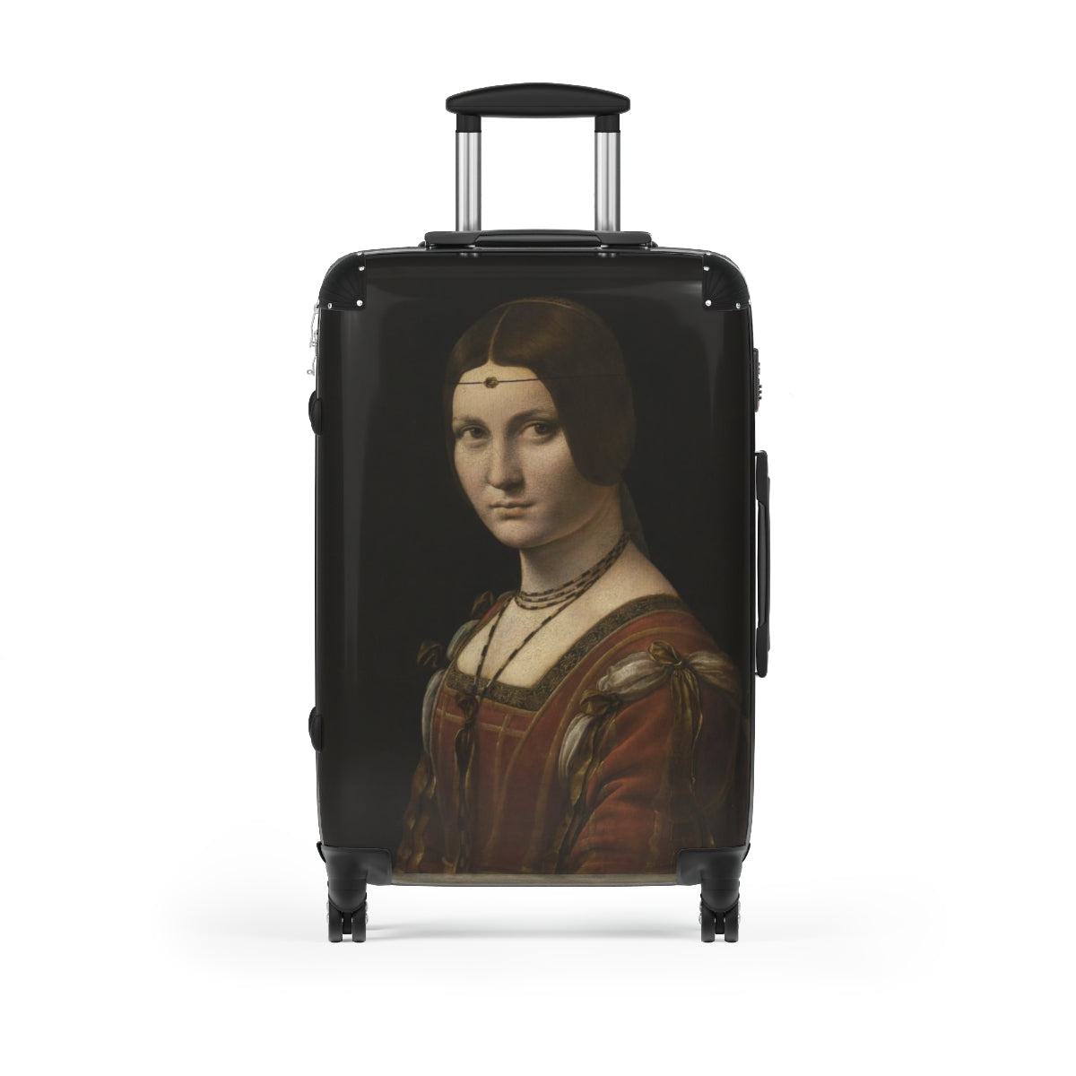 Geotrott La Belle Ferronnière By Leonardo Da Vinci Black Cabin Suitcase Extended Storage Adjustable Telescopic Handle Double Wheeled Polycarbonate Hard-Shell Built-In Lock