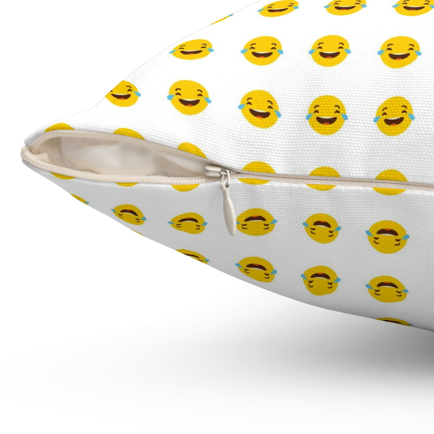 Geotrott Emojis Face With Tears Of Joy White Spun Polyester Square Pillow