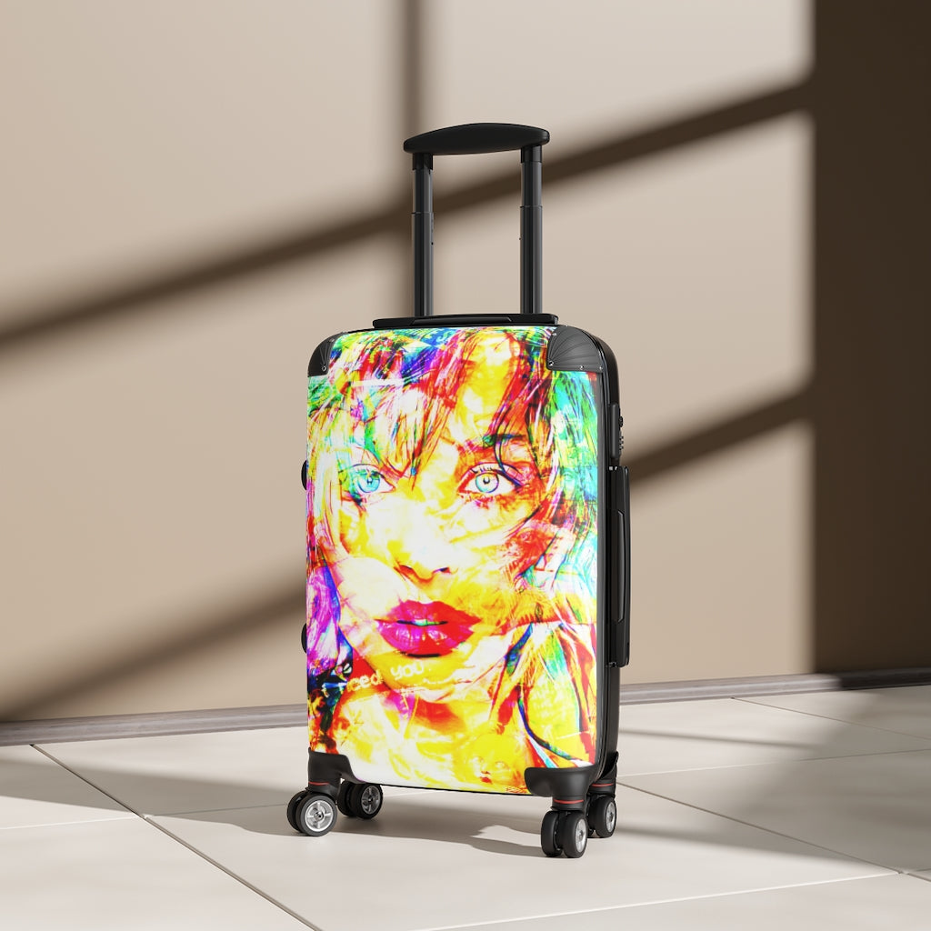 Geotrott Cool Graffiti Aguilera Face Cabin Suitcase Extended Storage Adjustable Telescopic Handle Double Wheeled Polycarbonate Hard-Shell Built-In Lock
