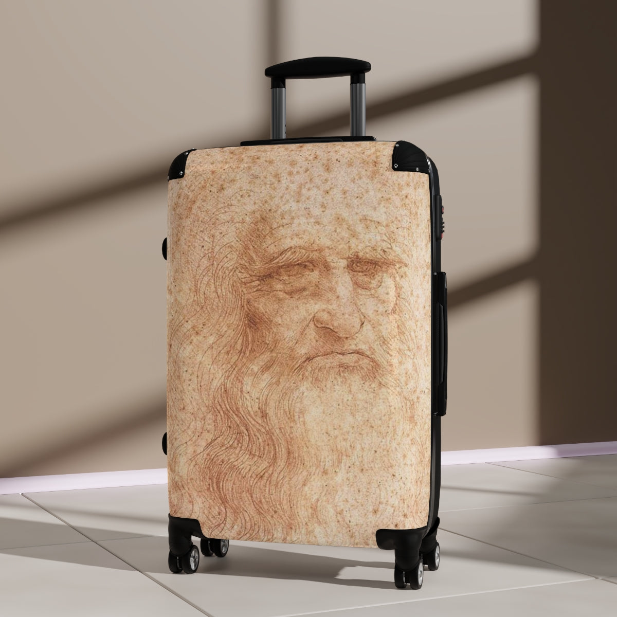 Getrott Portrait of a Man in Red Chalk by Leonardo Da Vinci Black Cabin Suitcase Extended Storage Adjustable Telescopic Handle Double wheeled Polycarbonate Hard-shell Built-in Lock-Bags-Geotrott