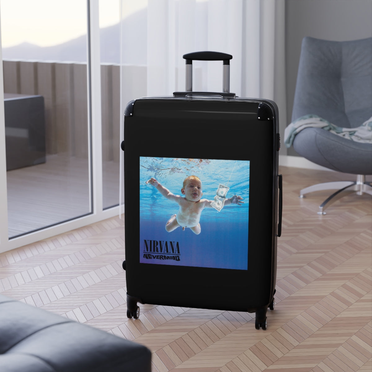 Getrott Nirvana Nevermind 1991 Black Cabin Suitcase Extended Storage Adjustable Telescopic Handle Double wheeled Polycarbonate Hard-shell Built-in Lock-Bags-Geotrott