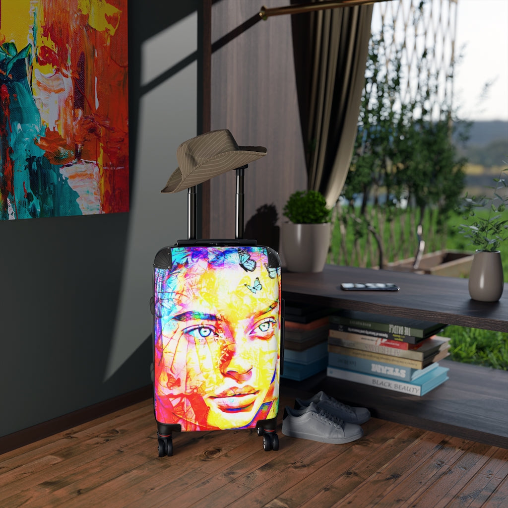 Geotrott Avery Face Graffiti Art Cabin Suitcase Extended Storage Adjustable Telescopic Handle Double Wheeled Polycarbonate Hard-Shell Built-In Lock