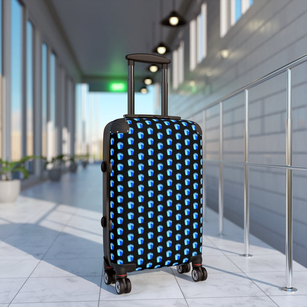 Geotrott Cruise Ship Turquoise Pattern Black Cabin Luggage Extended Storage Adjustable Telescopic Handle Double Wheeled Polycarbonate Hard-Shell Built-In Lock