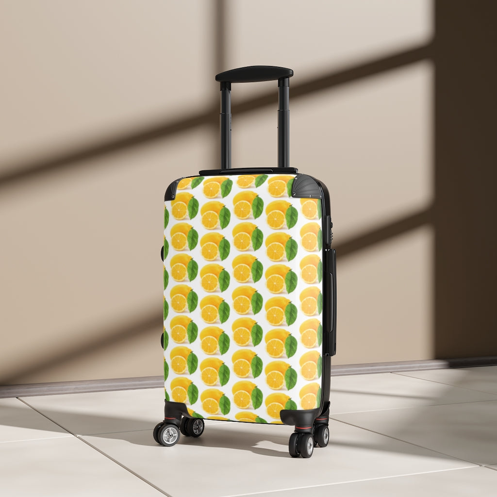 Getrott Lemons Fruit Print Pattern Cabin Suitcase Extended Storage Adjustable Telescopic Handle Double wheeled Polycarbonate Hard-shell Built-in Lock-Bags-Geotrott