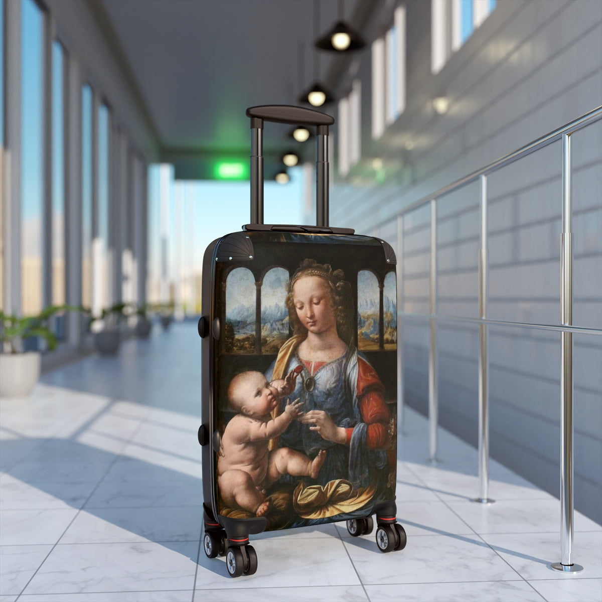 Geotrott Madonna Of The Carnation By Leonardo Da Vinci Black Cabin Suitcase Extended Storage Adjustable Telescopic Handle Double Wheeled Polycarbonate Hard-Shell Built-In Lock