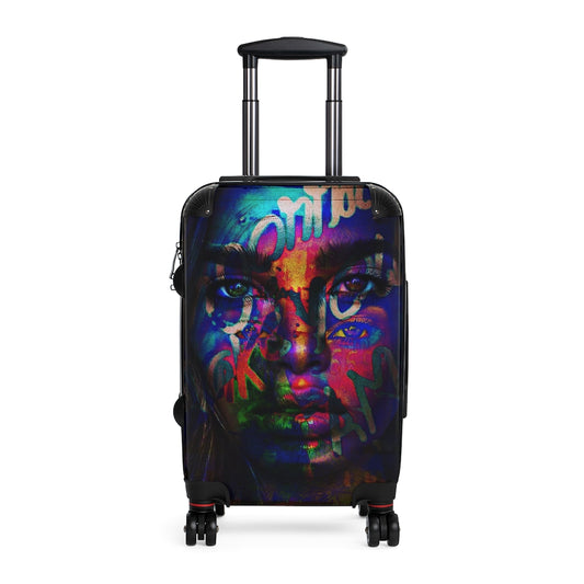 Geotrott Super Model Face Graffiti Cabin Suitcase By Eddy Bogaert Extended Storage Adjustable Telescopic Handle Double Wheeled Polycarbonate Hard-Shell Built-In Lock