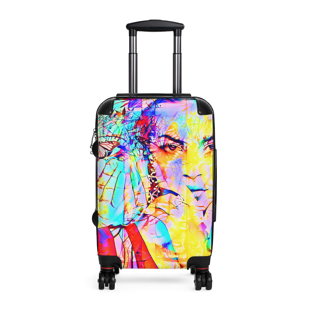 Geotrott Camila Face Graffiti Art Cabin Suitcase Extended Storage Adjustable Telescopic Handle Double Wheeled Polycarbonate Hard-Shell Built-In Lock