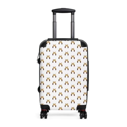 Geotrott Magnum Guns Crossed Emblem Pattern White Cabin Luggage Extended Storage Adjustable Telescopic Handle Double Wheeled Polycarbonate Hard-Shell Built-In Lock