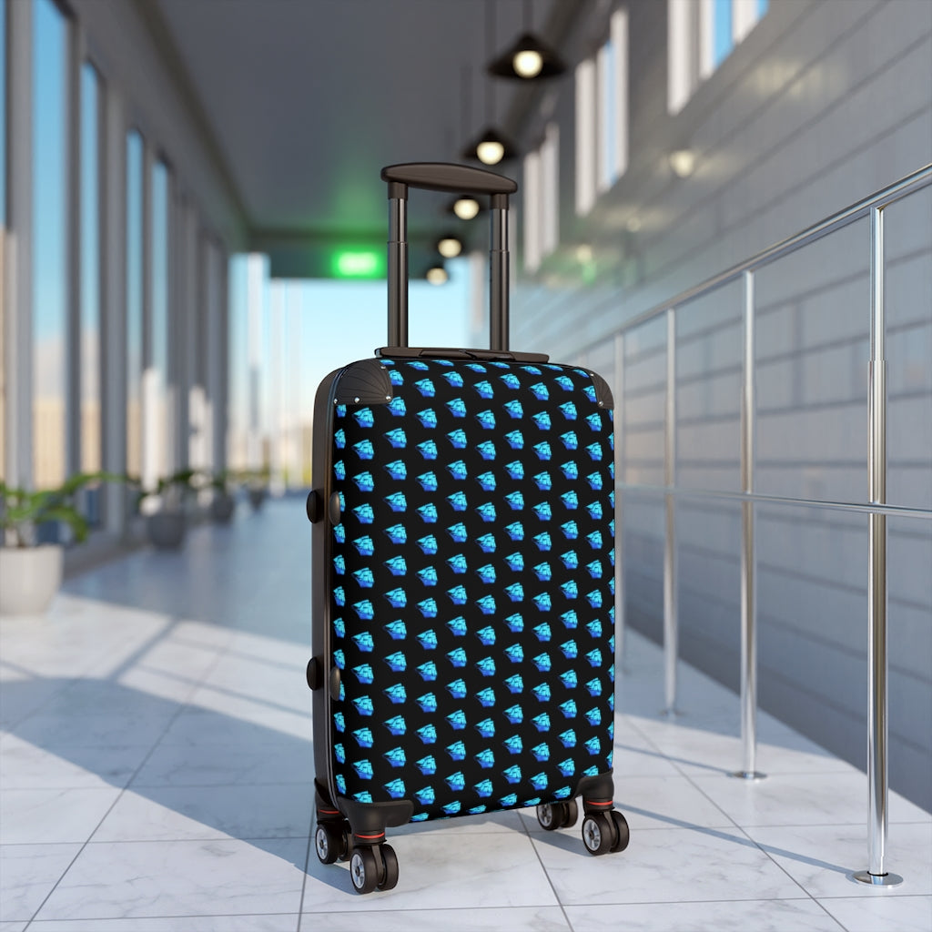 Geotrott Old Sail Ships Blue Pattern Black Cabin Luggage Extended Storage Adjustable Telescopic Handle Double Wheeled Polycarbonate Hard-Shell Built-In Lock