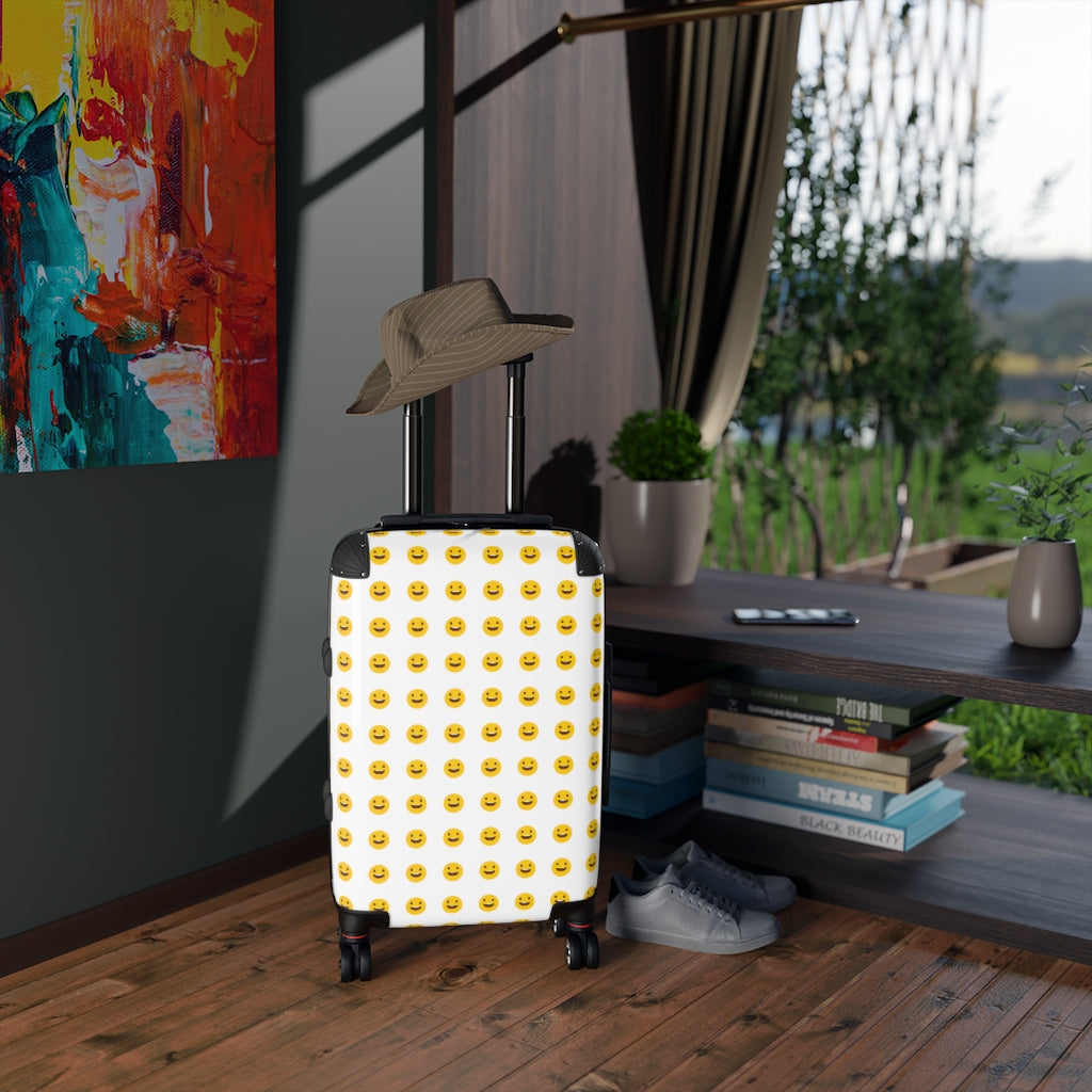 Getrott Emojis Grinning Face with Smiling Eyes Cabin Suitcase Extended Storage Adjustable Telescopic Handle Double wheeled Polycarbonate Hard-shell Built-in Lock-Bags-Geotrott