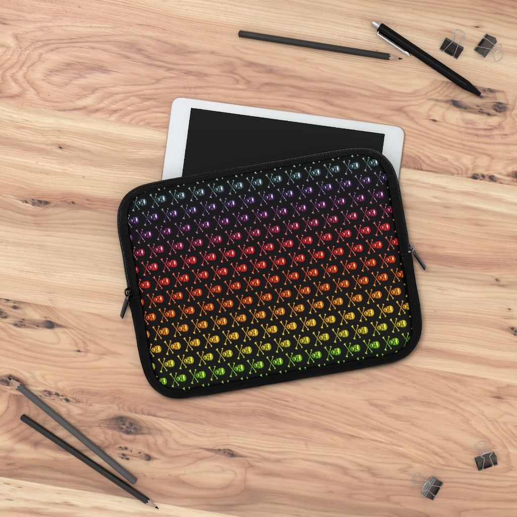 Getrott Raibow Skull and Bones Pattern Black Laptop Sleeve-Laptop Sleeve-Geotrott