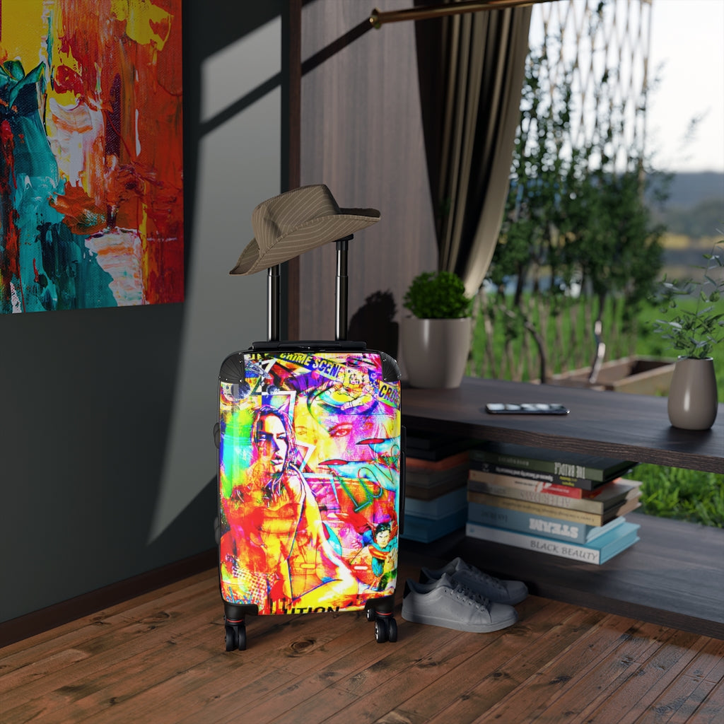 Geotrott Evelyn Face Graffiti Art Cabin Suitcase Extended Storage Adjustable Telescopic Handle Double Wheeled Polycarbonate Hard-Shell Built-In Lock