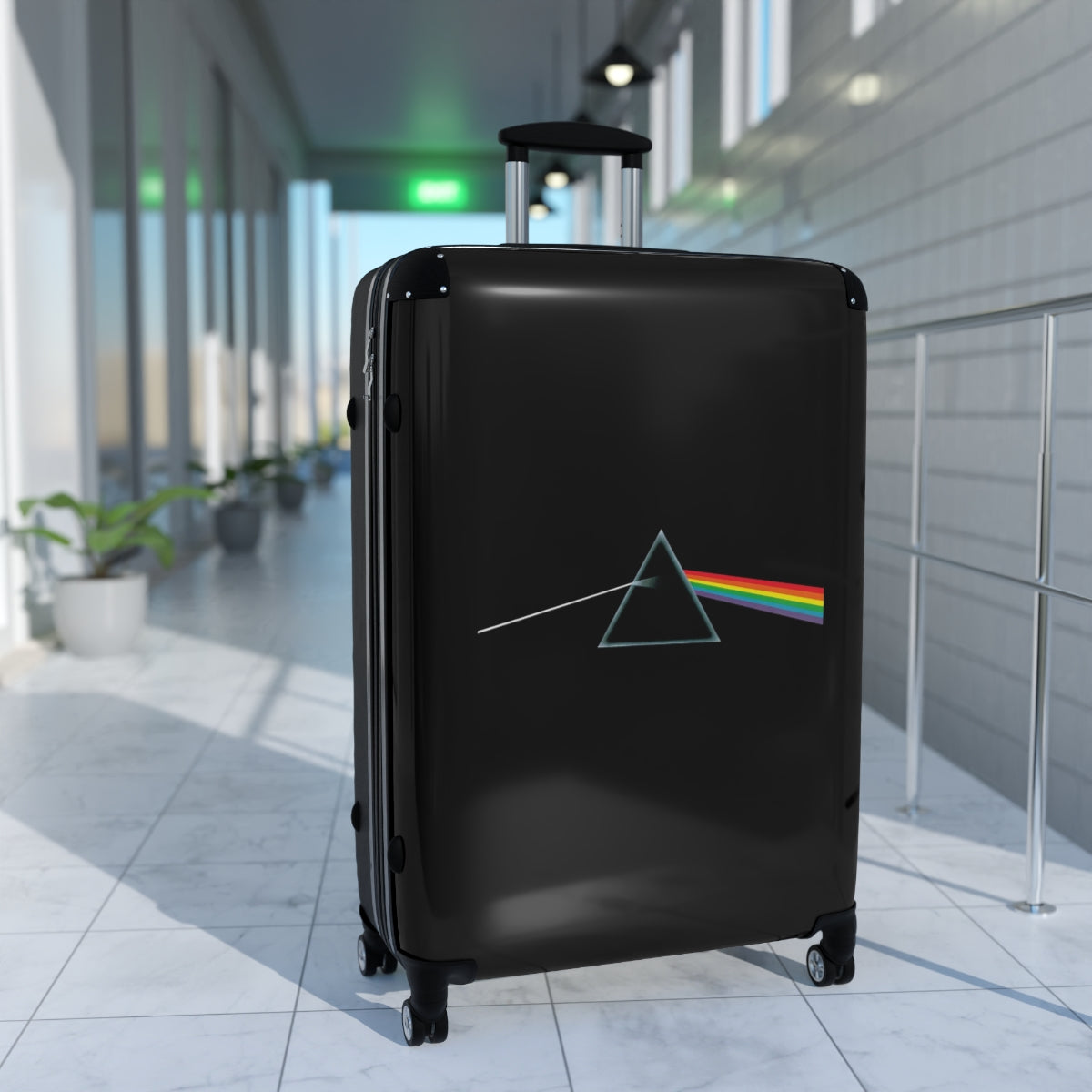 Geotrott Pink Floyd Album Cover Black Cabin Suitcase Extended Storage Adjustable Telescopic Handle Double Wheeled Polycarbonate Hard Shell Built In Lock