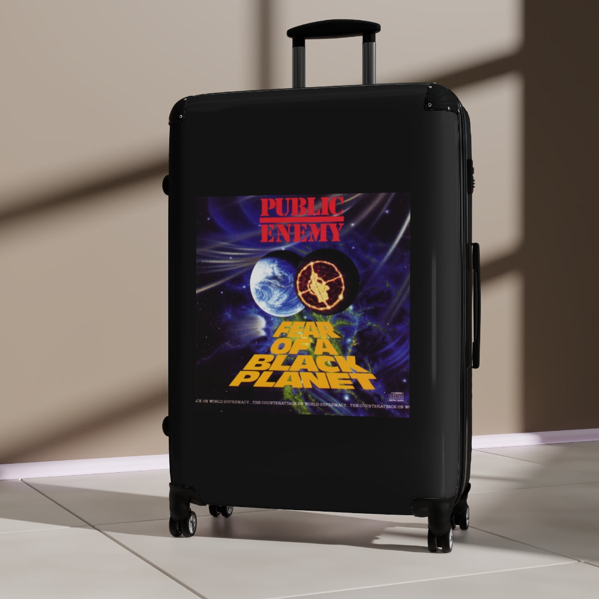 Geotrott Public Enemy Fear Of A Black Planet 1990 Black Cabin Suitcase Extended Storage Adjustable Telescopic Handle Double Wheeled Polycarbonate Hard Shell Built In Lock