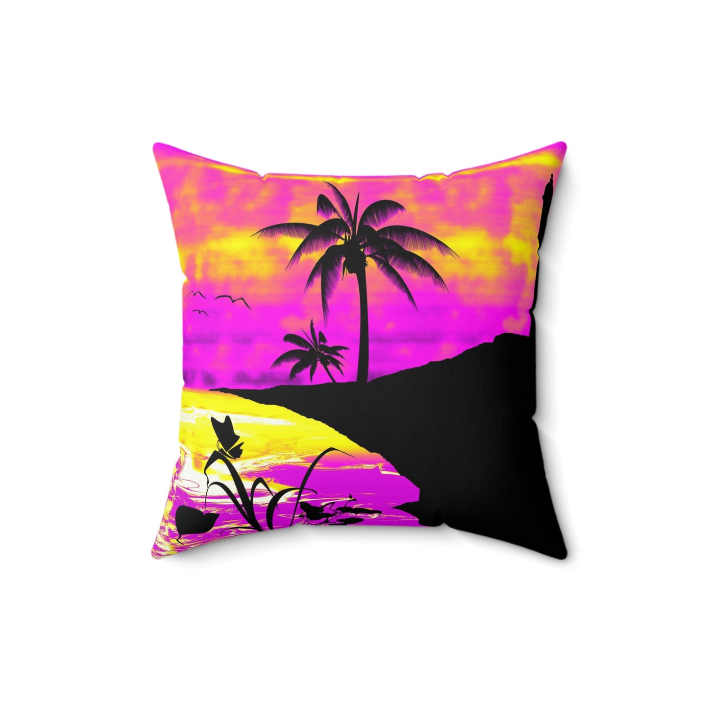 Sunset Beach On San Juan El Morro Palms Pink Purple White Spun Polyester Square Pillow