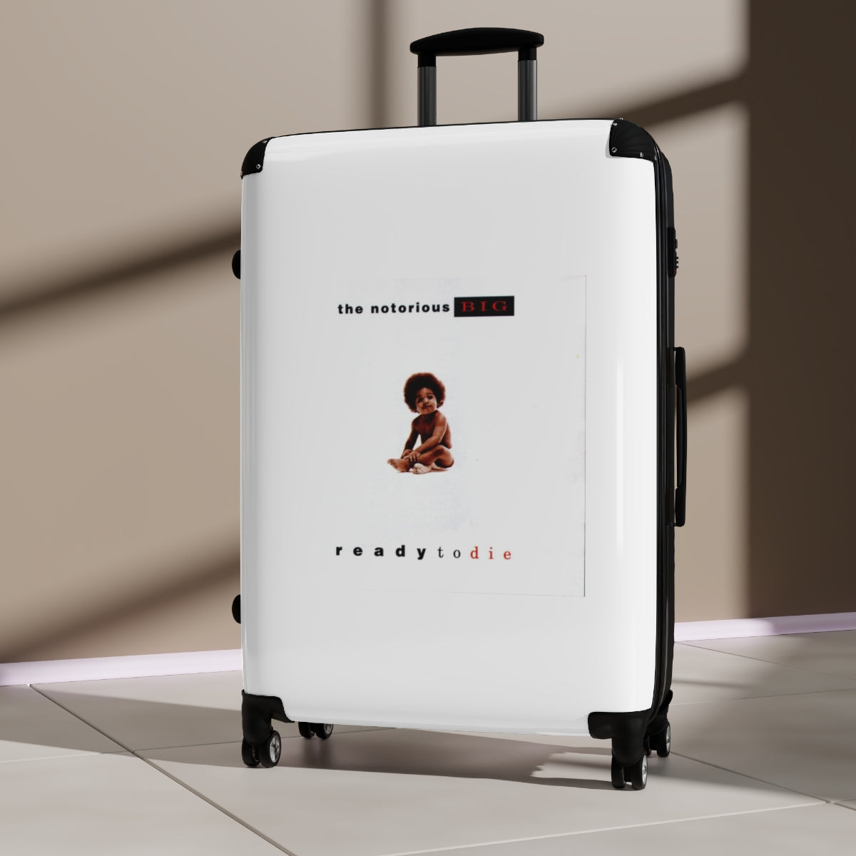 Geotrott The Notorious Big Ready To Die White Cabin Suitcase Extended Storage Adjustable Telescopic Handle Double Wheeled Polycarbonate Hard Shell Built In Lock