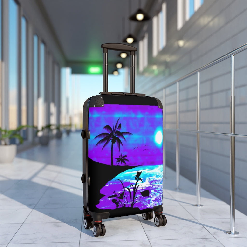 Geotrott Neon Beach Sunset Purple San Juan Morro Art Cabin Suitcase Extended Storage Adjustable Telescopic Handle Double Wheeled Polycarbonate Hard-Shell Built-In Lock