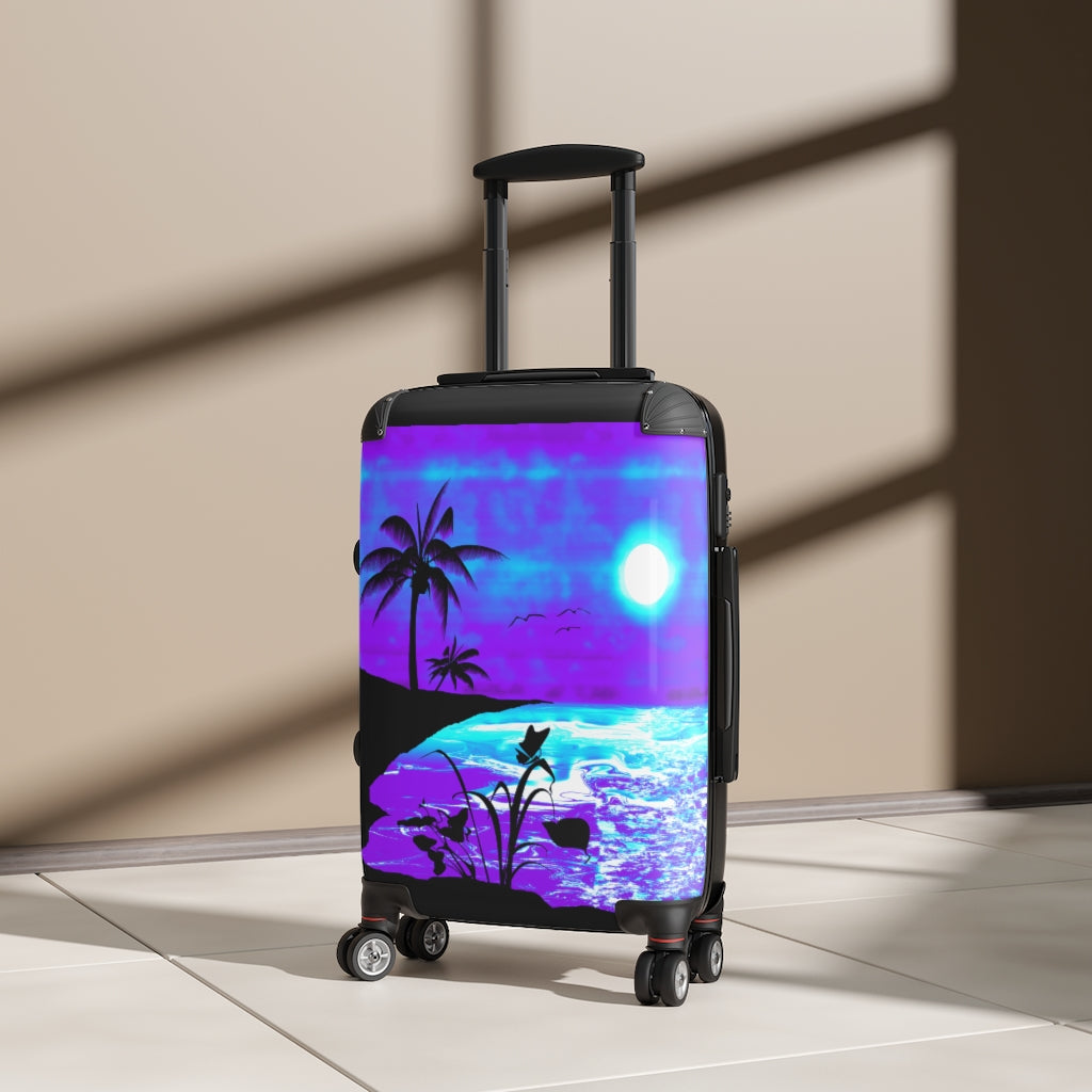 Geotrott Neon Beach Sunset Purple San Juan Morro Art Cabin Suitcase Extended Storage Adjustable Telescopic Handle Double Wheeled Polycarbonate Hard-Shell Built-In Lock