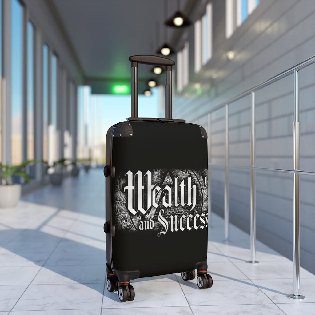 Getrott Wealth And Success Mesage Black White Cabin Suitcase Extended Storage Adjustable Telescopic Handle Double wheeled Polycarbonate Hard-shell Built-in Lock-Bags-Geotrott