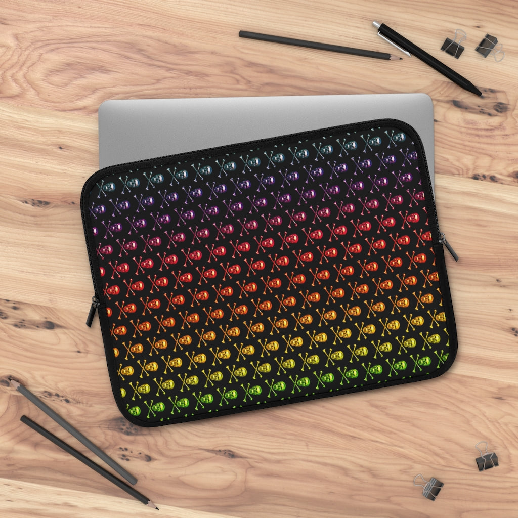 Getrott Raibow Skull and Bones Pattern Black Laptop Sleeve-Laptop Sleeve-Geotrott