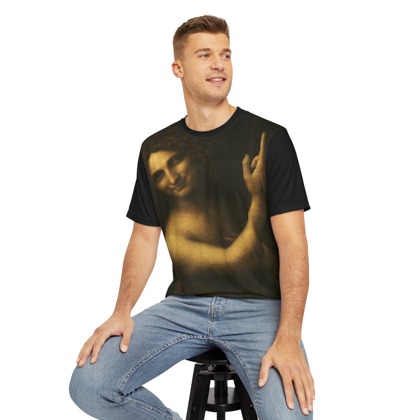 Leonardo da Vinci Saint John the Baptist C2RMF Classic Art Men's Polyester Tee (AOP)-All Over Prints-Geotrott