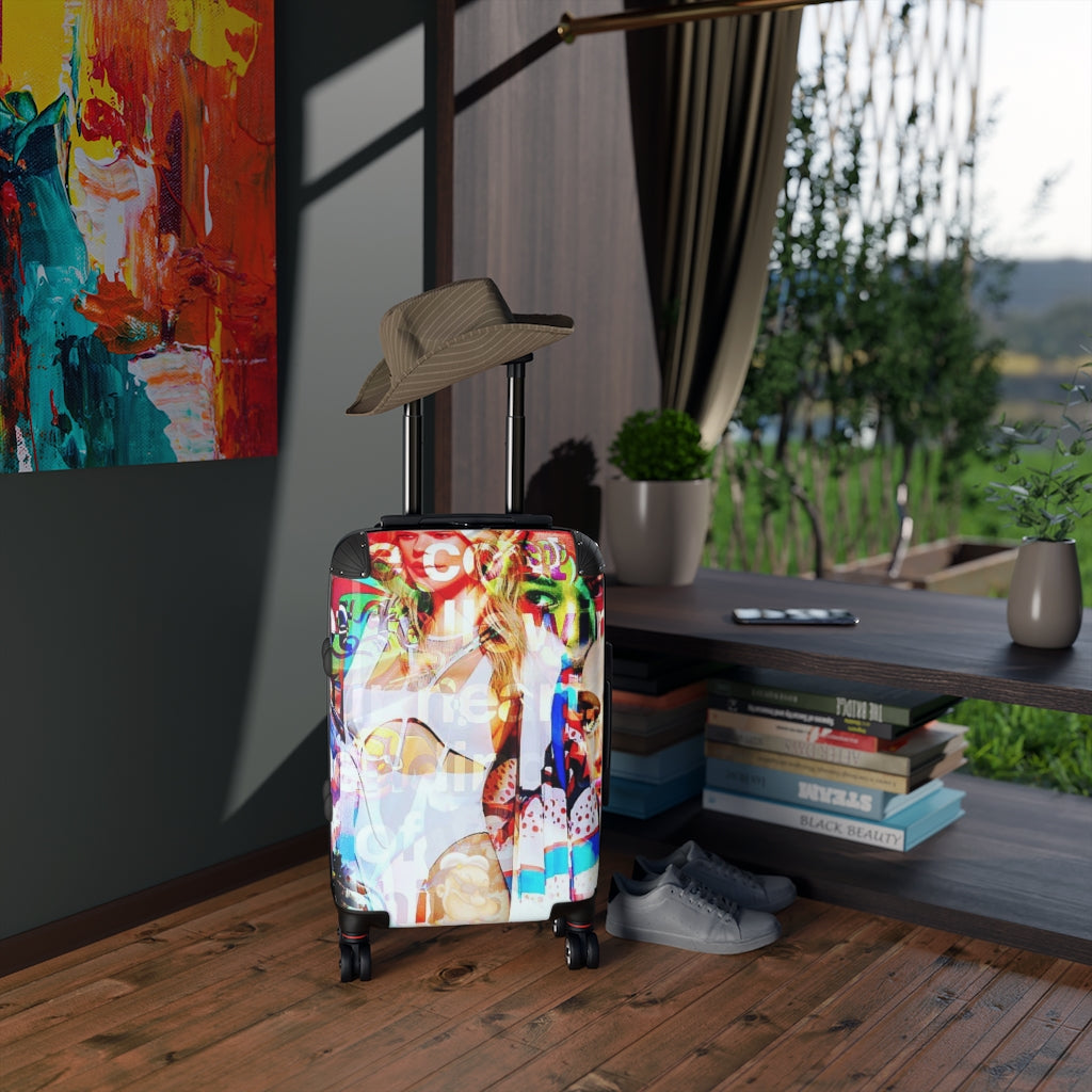 Geotrott Eddy Bogaert Graffiti Art Girl Face 11 Cabin Suitcase Extended Storage Adjustable Telescopic Handle Double Wheeled Polycarbonate Hard-Shell Built-In Lock