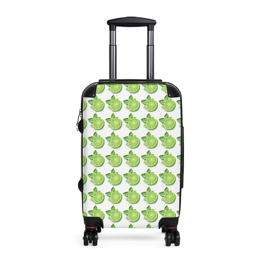 Geotrott Lime Fruit Print Pattern Cabin Suitcase Extended Storage Adjustable Telescopic Handle Double Wheeled Polycarbonate Hard-Shell Built-In Lock