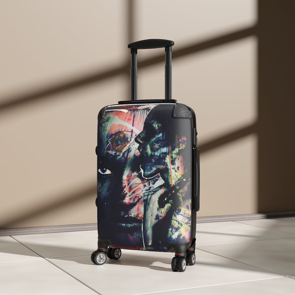 Getrott Dark Graffiti Face Art Cabin Suitcase Extended Storage Adjustable Telescopic Handle Double wheeled Polycarbonate Hard-shell Built-in Lock-Bags-Geotrott