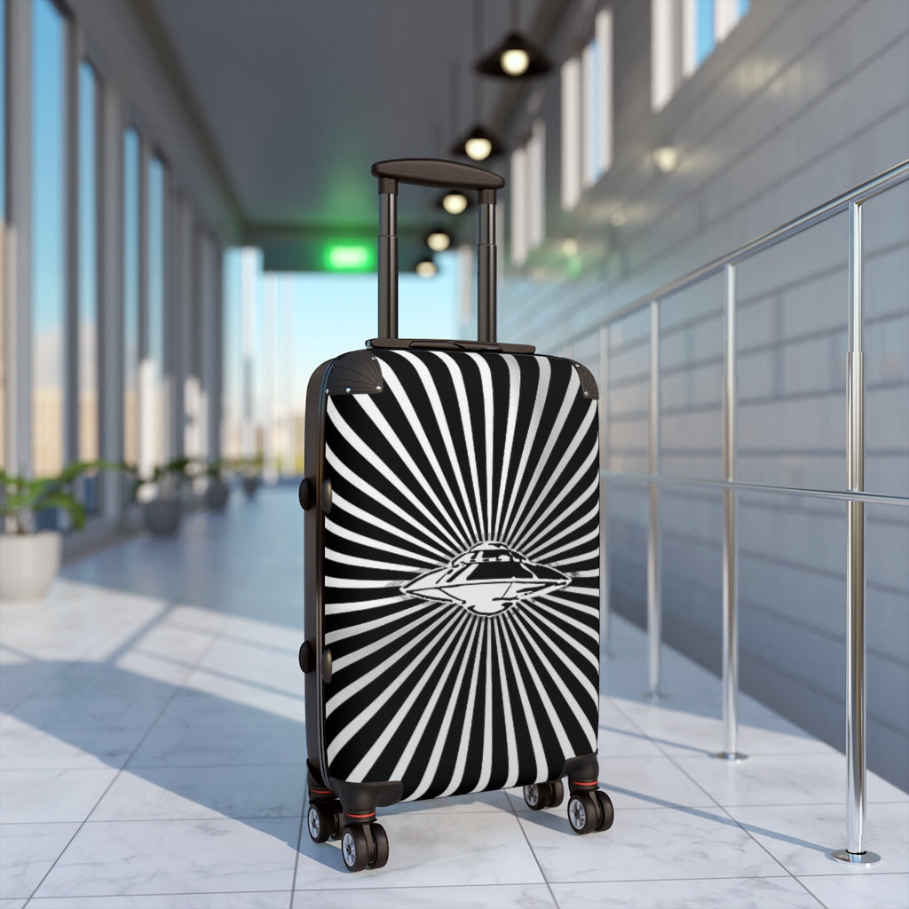 Getrott Flying Saucer UFO Alien Black and White Cabin Suitcases Extended Storage Adjustable Telescopic Handle Double wheeled Polycarbonate Hard-shell Built-in Lock-Bags-Geotrott