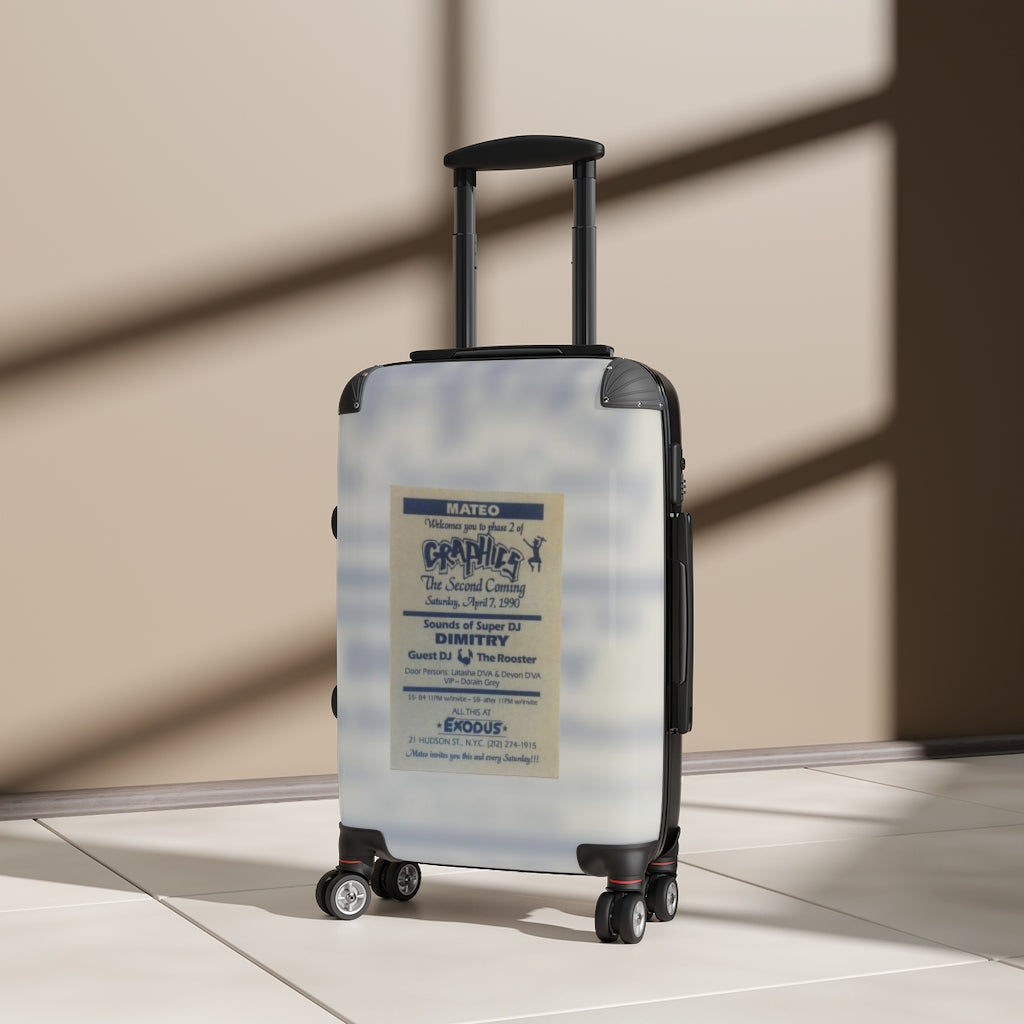 Geotrott Club Exodus 1990 Nyc Graphics The Second Coming Super Dj Dimitry Dj The Rooster Mateo Flyer Cabin Suitcase Extended Storage Adjustable Telescopic Handle Double Wheeled Polycarbonate Hard-Shell Built-In Lock