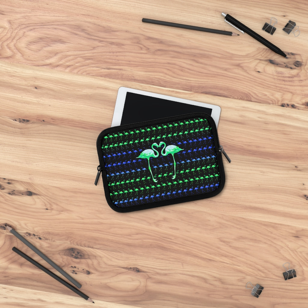Getrott Blue Green Flamingos Kissing Pattern Black Laptop Sleeve-Laptop Sleeve-Geotrott