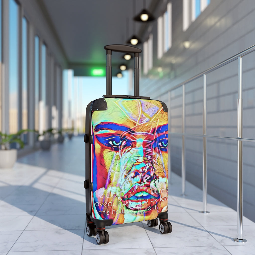 Geotrott Adriana Lima Graffiti Face Cabin Suitcase Extended Storage Adjustable Telescopic Handle Double Wheeled Polycarbonate Hard-Shell Built-In Lock