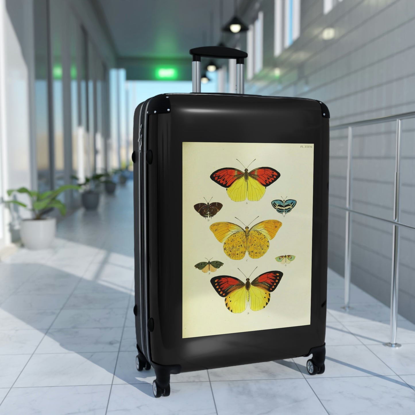 Getrott Butterflies Black Red Yellow Cabin Suitcase Rolling Luggage Extended Storage Adjustable Telescopic Handle Double wheeled Polycarbonate Hard-shell Built-in Lock-Bags-Geotrott