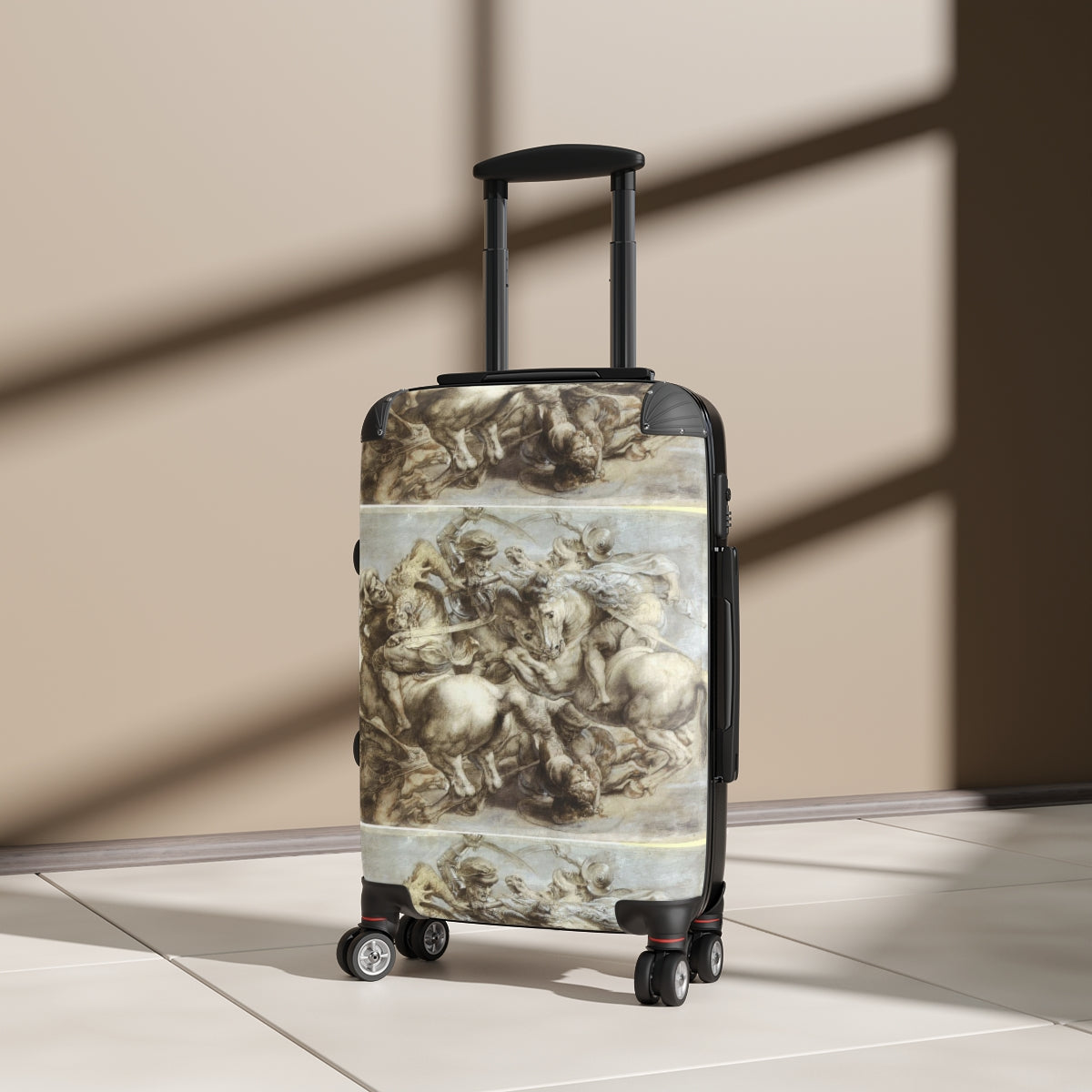 Getrott The Battle of Anghiari (Leonardo) by Leonardo Da Vinci Black Cabin Suitcase Extended Storage Adjustable Telescopic Handle Double wheeled Polycarbonate Hard-shell Built-in Lock-Bags-Geotrott