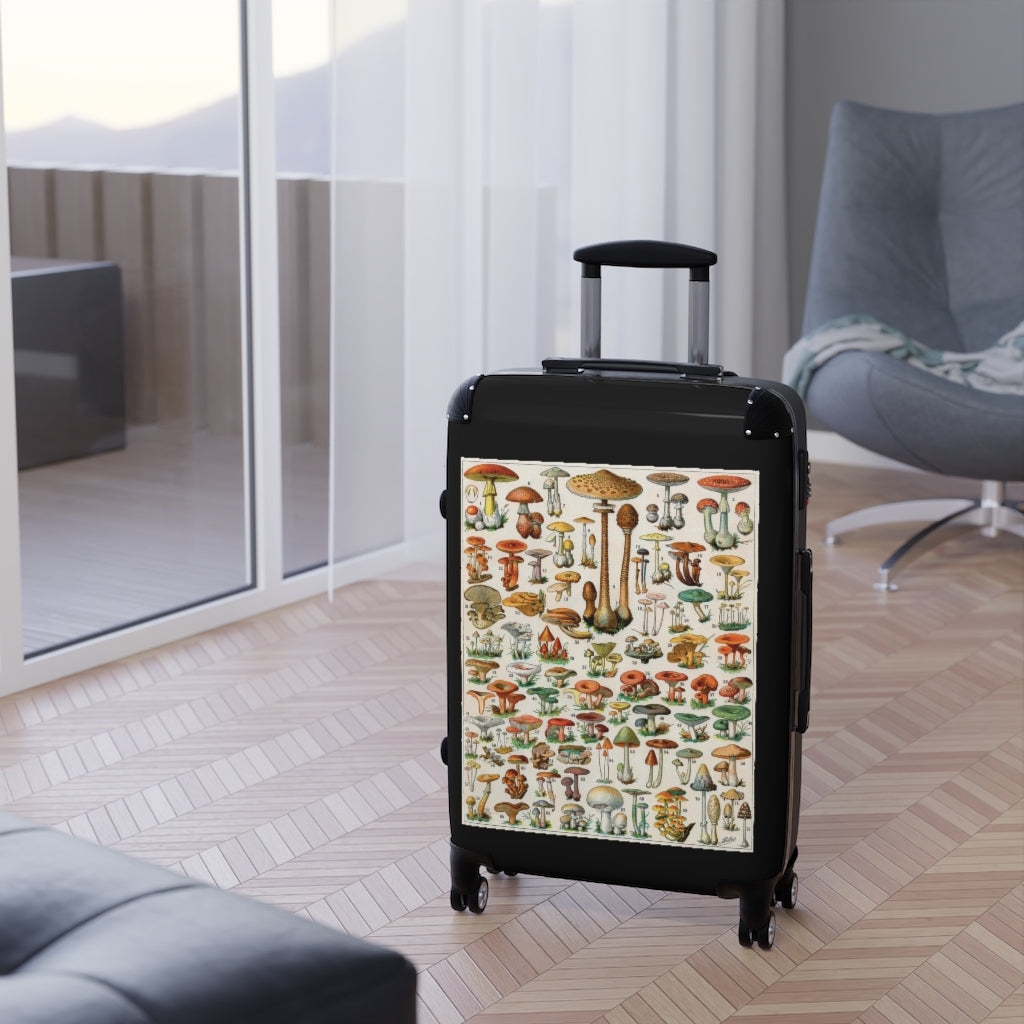 Getrott Mushroom Variaties Old Botanical World Classic Poster Cabin Suitcase Inner Pockets Extended Storage Adjustable Telescopic Handle Inner Pockets Double wheeled Polycarbonate Hard-shell Built-in Lock