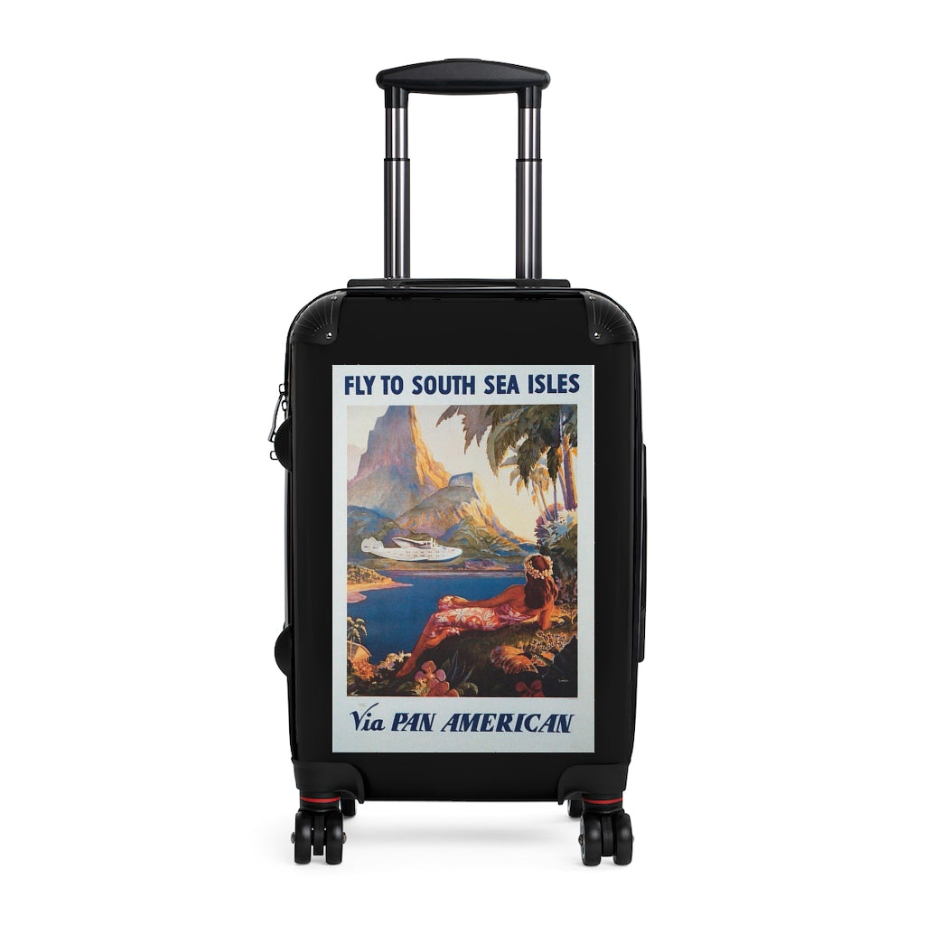 Geotrott Fly South Sea Isles Via Panamerican Airlines World Classic Poster Black Cabin Suitcase Extended Storage Adjustable Telescopic Handle Double Wheeled Polycarbonate Hard-Shell Built-In Lock